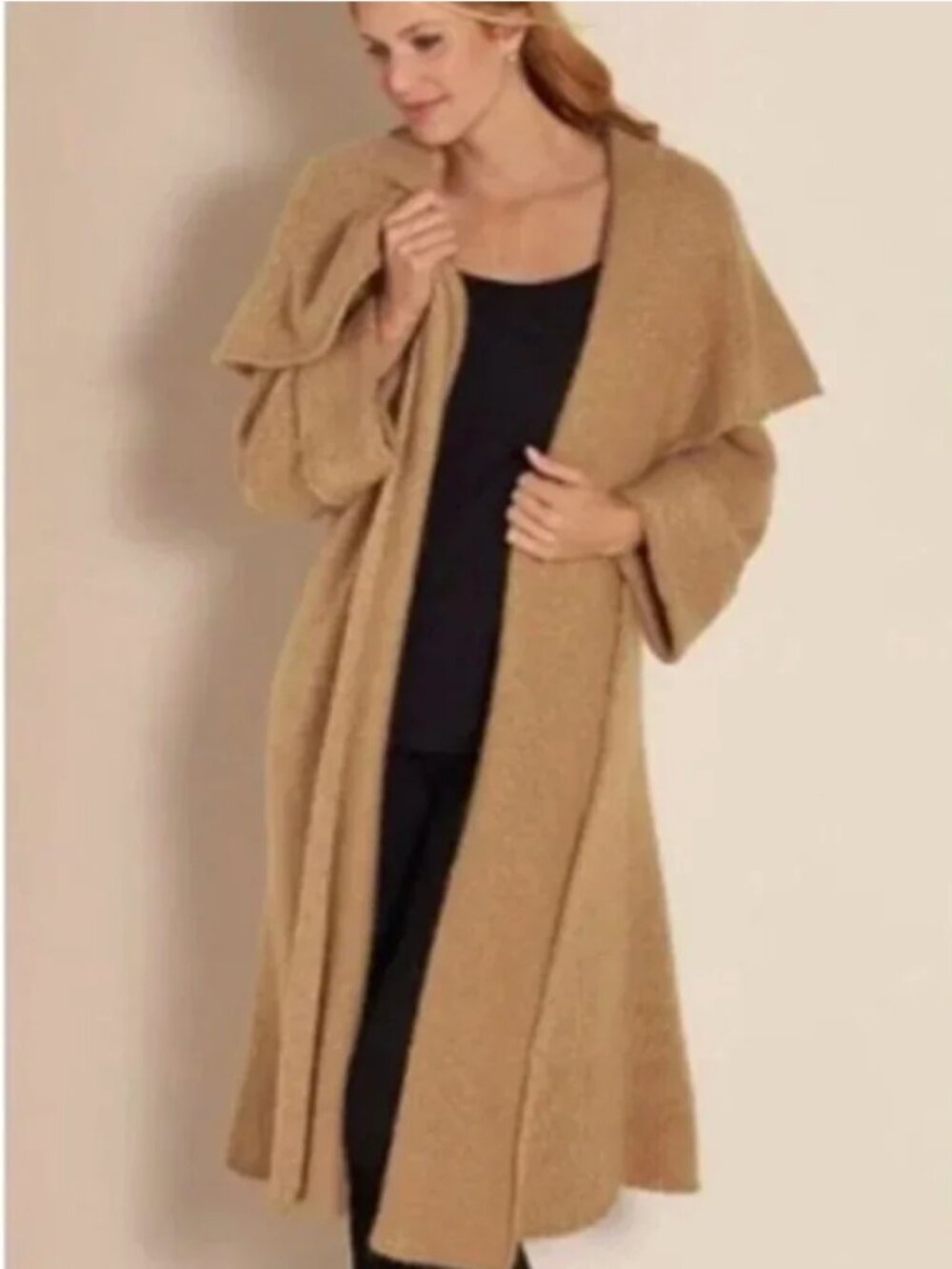 Soft Surroundings Telluride Camel Tan Wool-blend Open Front Long Cardigan size L